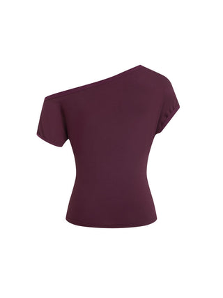 Striped Asymmetrical Neck Short Sleeve Top