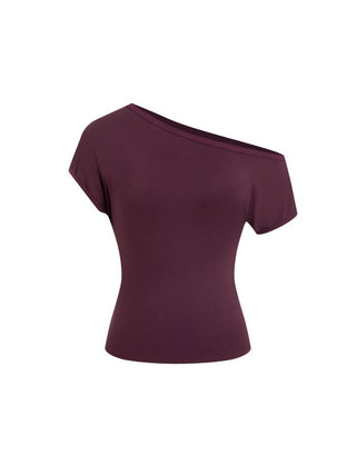 Striped Asymmetrical Neck Short Sleeve Top