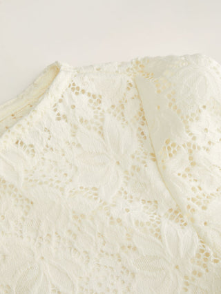 Lace Boat Neck Bell Sleeve Drawstring Tee