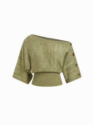 Knit Textured Asymmetrical Neck Batwing Sleeve Top