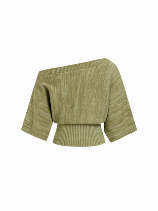 Knit Textured Asymmetrical Neck Batwing Sleeve Top