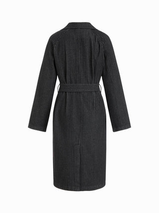 Denim Washed Notched Collar Double Breasted Longline Oversized Jacket With Belt