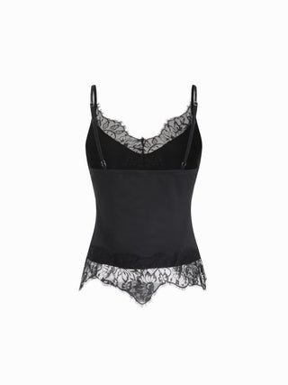 Mesh Floral Graphic V-neck Lace Panel Cami Top