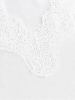 Cotton-blend V-neck Mid-length Sleeve Lace Trim Lettuce Trim Top