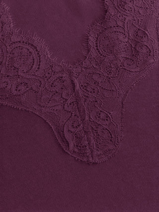 Cotton-blend V-neck Mid-length Sleeve Lace Trim Lettuce Trim Top