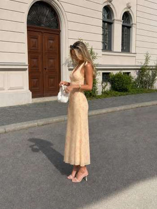 Chiffon Sweetheart Floral Backless Tie Back Mermaid Maxi Dress