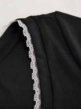 Viscose-blend V-neck Lace Panel 3/4 Long Sleeve Tee