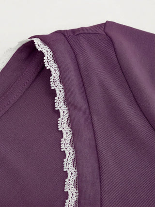 Viscose-blend V-neck Lace Panel 3/4 Long Sleeve Tee
