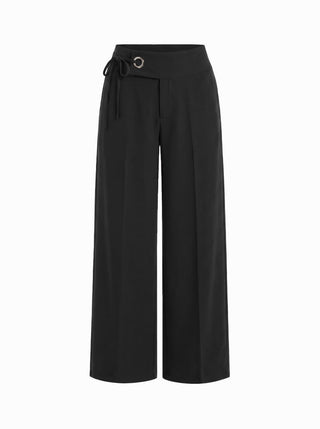 Low Rise Side Tie Metal Detail Straight Leg Trousers