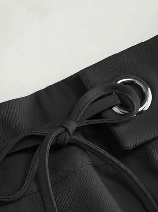 Low Rise Side Tie Metal Detail Straight Leg Trousers