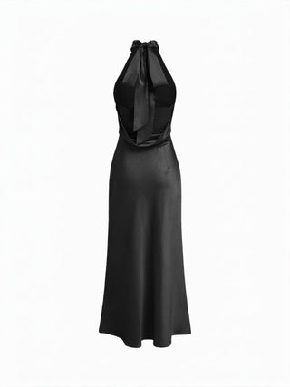 Satin Halter Neck Wrap High Rise Mermaid Maxi Dress