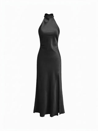 Satin Halter Neck Wrap High Rise Mermaid Maxi Dress