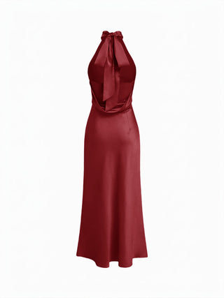 Satin Halter Neck Wrap High Rise Mermaid Maxi Dress