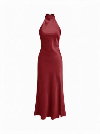 Satin Halter Neck Wrap High Rise Mermaid Maxi Dress