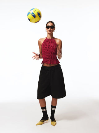 Terry Mid Rise Lettuce Trim Wide Leg Capri Sweatpants