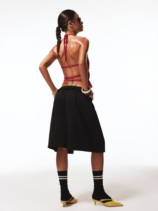 Terry Mid Rise Lettuce Trim Wide Leg Capri Sweatpants