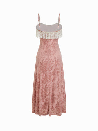 Mesh Textured Sweetheart Neck Lace Trim Bowknot Slit Maxi Dress