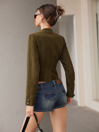 Zip Through Metal Detail Corduroy Textured Jacket