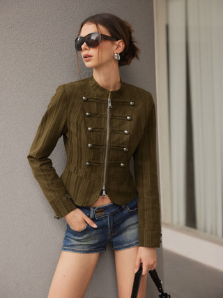 Zip Through Metal Detail Corduroy Textured Jacket