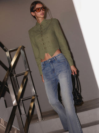 Cotton-blend Stand Collar Metal Detail Jacket