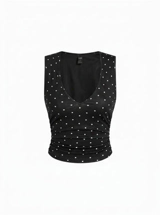 Cotton-blend V-neck Ruched Tank Top