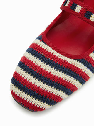 STRIPED KNITTED MARY JANE FLATS