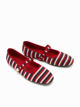 STRIPED KNITTED MARY JANE FLATS