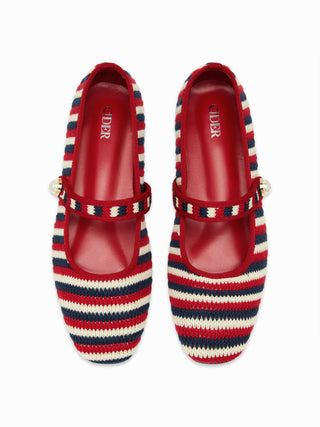 STRIPED KNITTED MARY JANE FLATS