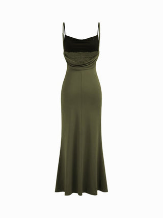 Cowl Neck Ruched Backless Maxi Dress