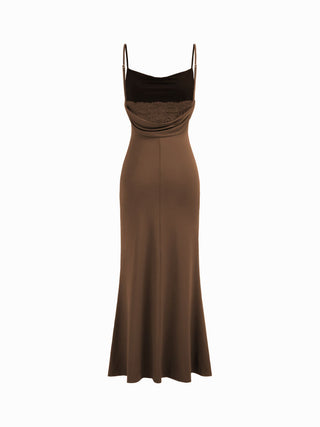 Cowl Neck Ruched Backless Maxi Dress