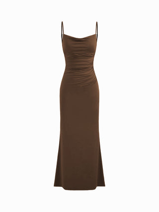 Cowl Neck Ruched Backless Maxi Dress