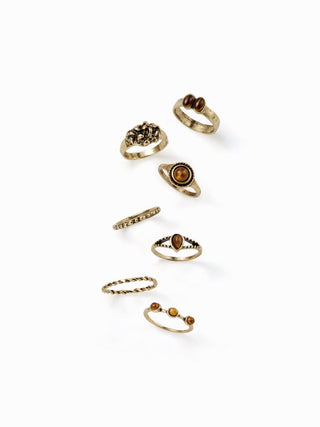 7PCS RESIN & TWISTED RING SET