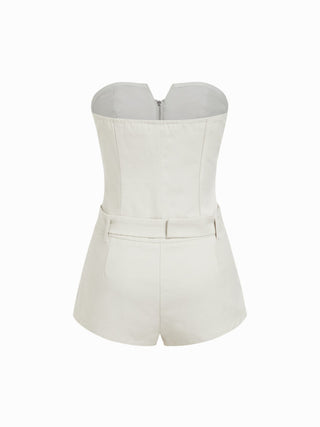 Cotton-blend Bandeau High Rise Zip belted Romper