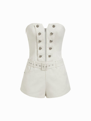 Cotton-blend Bandeau High Rise Zip belted Romper
