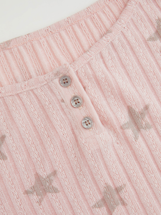 Textured Star Graphic Crop Top & Mid Rise Drawstring Shorts Loungewear Set