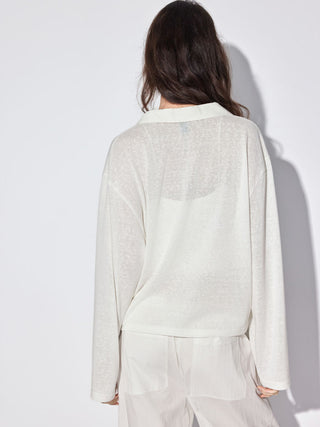 Textured Polo Neck Long Sleeve Oversized Top