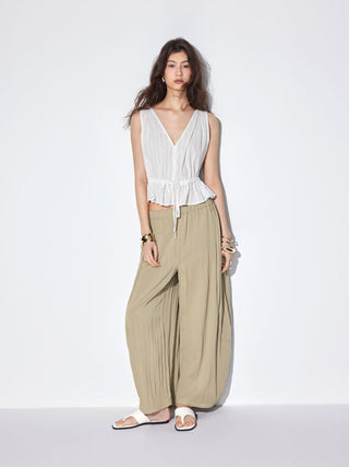 100% Cotton V-neck Drawstring Peplum Blouse