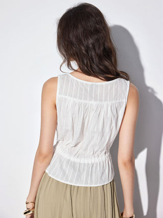 100% Cotton V-neck Drawstring Peplum Blouse