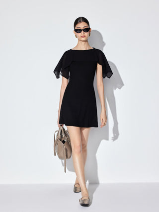 Boat Neck Draped Detail A-line Mini Dress