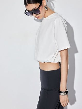 Cotton Short Sleeve Bubble Hem Oversized Crop Tee