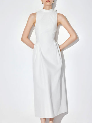 Cotton High Neck Backless Bowknot A-line Maxi Dress