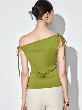 Asymmetrical Neck Draped Knotted Tank Top