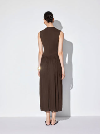 Textured High Neck Draped Straight Maxi Dress