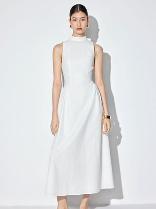 Cotton High Neck Backless Bowknot A-line Maxi Dress