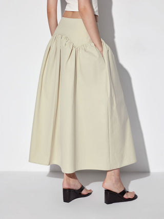 Low Rise Ruched Flared Maxi Skirt