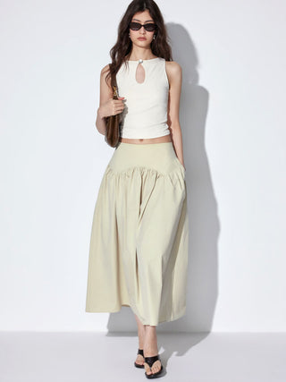 Low Rise Ruched Flared Maxi Skirt