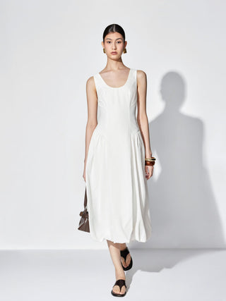 Scoop Neck Draped Bubble Hem Maxi Dress
