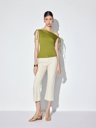 Asymmetrical Neck Draped Knotted Tank Top