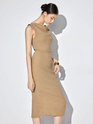 Textured Cowl Neck Bodycon Midi Dress