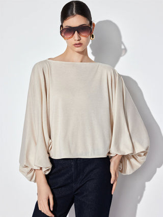 Boat Neck Lantern Sleeve Oversized Crop Top